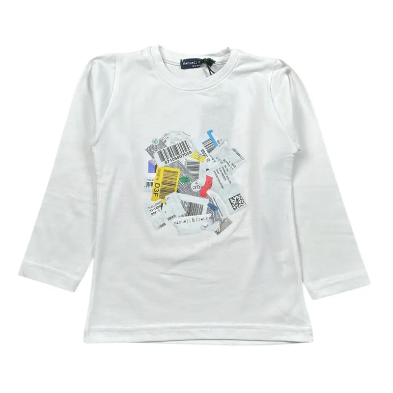 Manuel & Frank Shirt tinta unita Girocollo con Stampa Bianco per Bambino