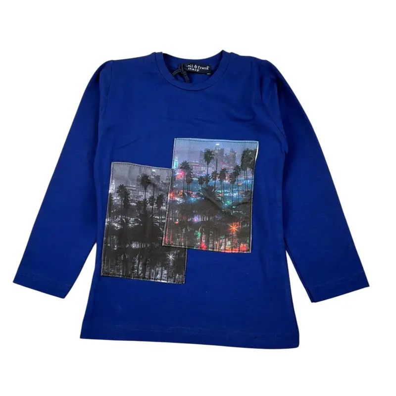Manuel & Frank Shirt tinta unita Girocollo con Stampa Blu per Neonato