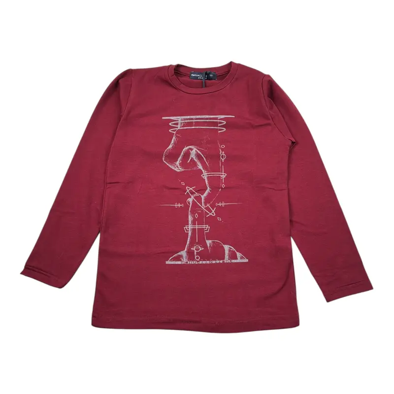 Manuel & Frank Shirt tinta unita Girocollo con Stampa Bordeaux per Bambino