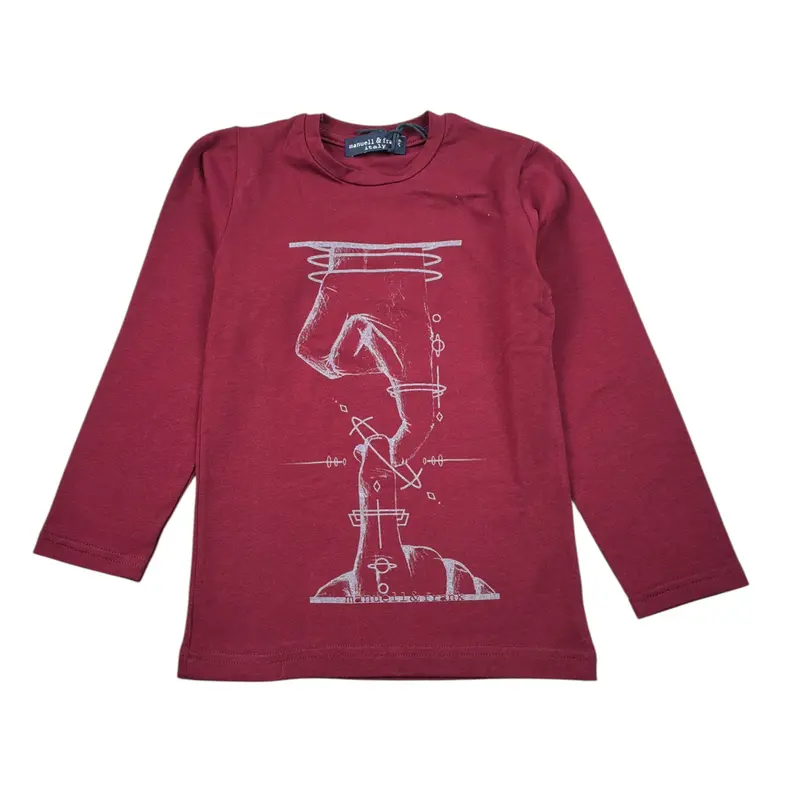Manuel & Frank Shirt tinta unita Girocollo con Stampa Bordeaux per Bambino
