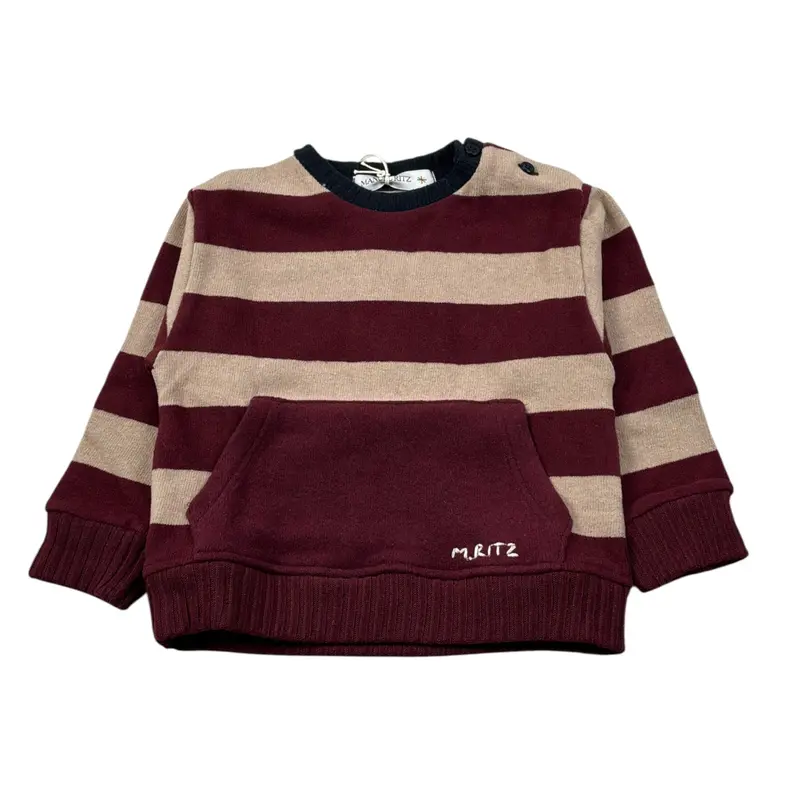 Manuel Ritz Felpa Chiusa Girocollo Bicolore Rosso/Beige per Neonato