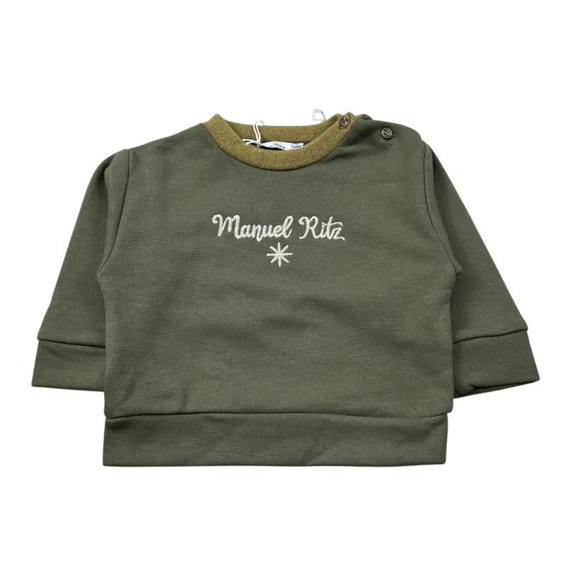 Manuel Ritz Felpa Chiusa Girocollo tinta unita con Logo Verde per Neonato