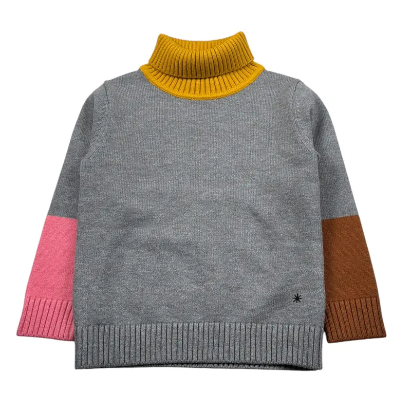 Manuel Ritz Maglia Collo Alto tinta unita con Maniche In Contrasto Grigio per Bambino