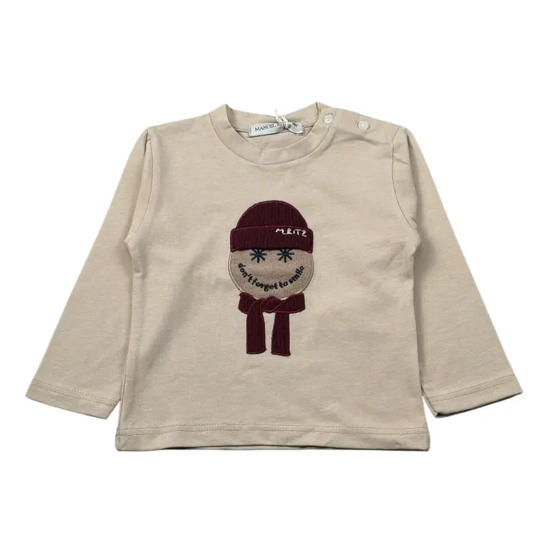 Manuel Ritz Shirt Girocollo tinta unita con Logo Beige per Bambino