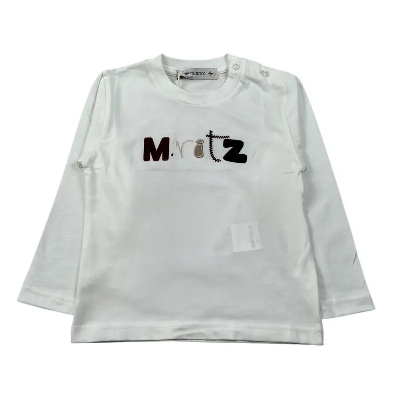 Manuel Ritz Shirt Girocollo tinta unita con Logo Panna per Neonato