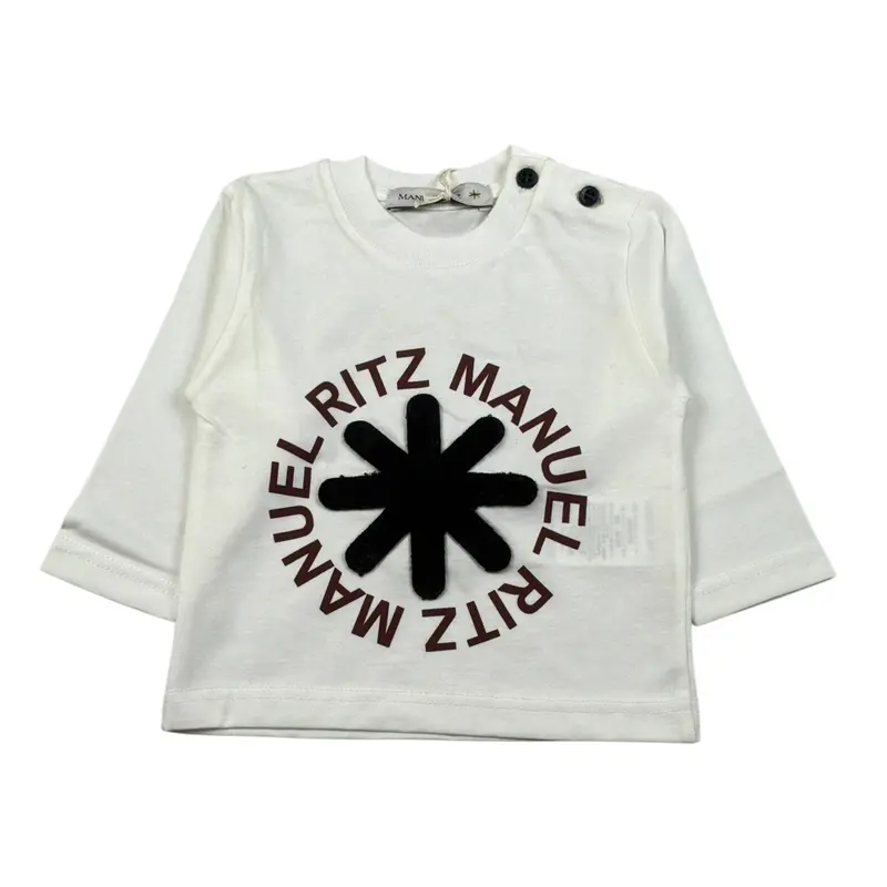 Manuel Ritz Shirt Girocollo tinta unita con Logo Panna per Neonato