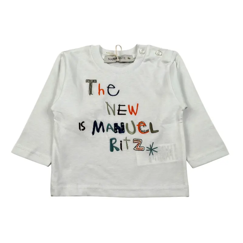 Manuel Ritz Shirt Girocollo tinta unita con Ricami Bianco per Neonato