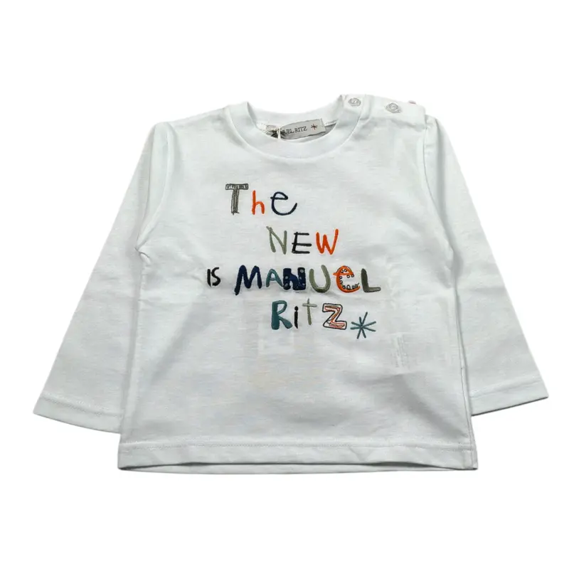 Manuel Ritz Shirt Girocollo tinta unita con Ricami Bianco per Neonato