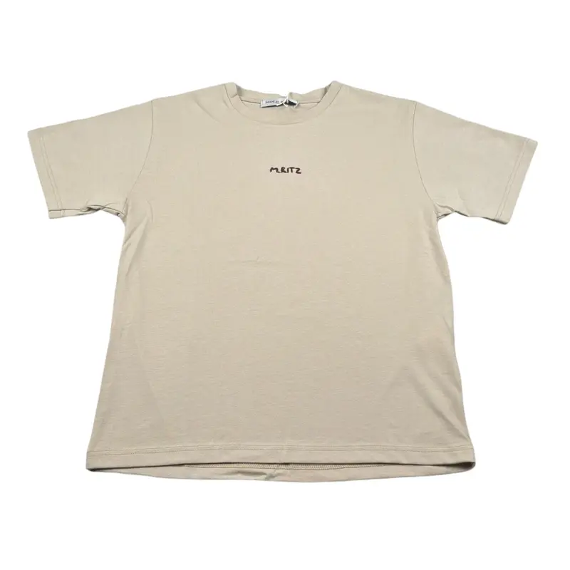 Manuel Ritz T-Shirt Girocollo tinta unita con Logo Beige per Bambino