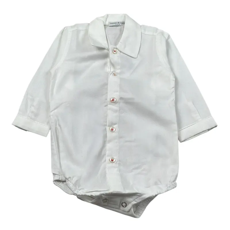 Manuell & Frank Camicia Body tinta unita Manica Lunga Bianco per Neonato