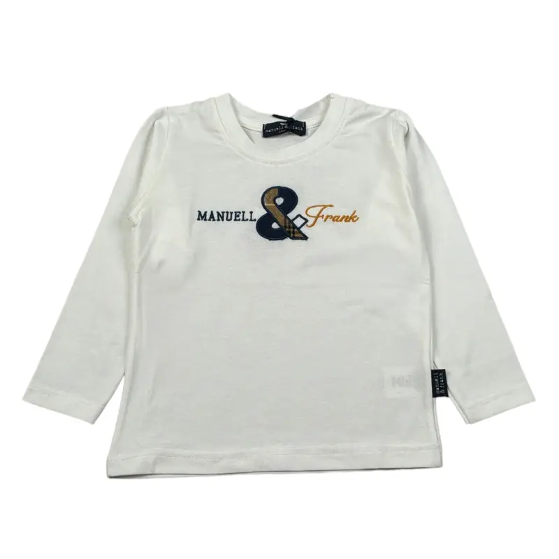 Manuell & Frank Shirt Girocollo tinta unita con Ricami Bianco per Bambino