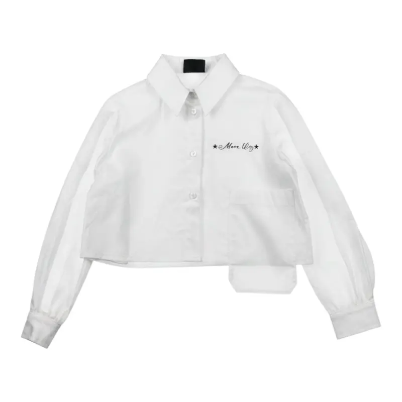 Marc Ellis Camicia tinta unita Modello Crop con Logo Bianco per Bambina