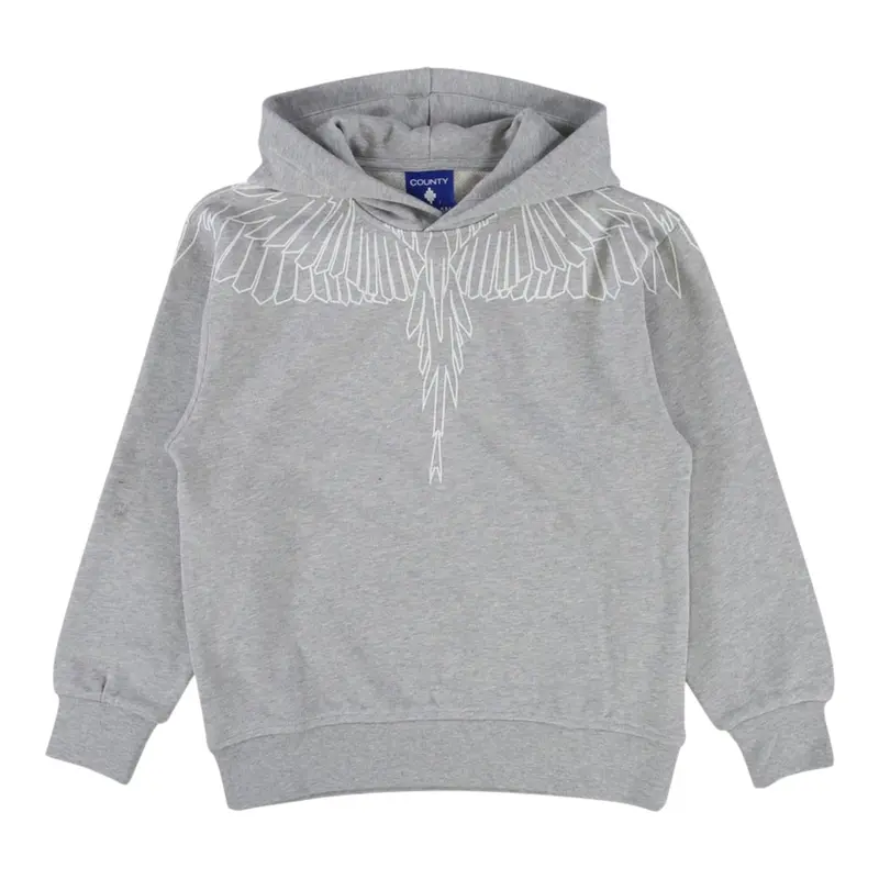 Marcelo Burlon Felpa con Cappuccio tinta unita con Stampa Grigio per Bambino
