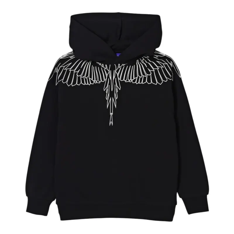 Marcelo Burlon Felpa con Cappuccio tinta unita con Stampa Nero per Bambino