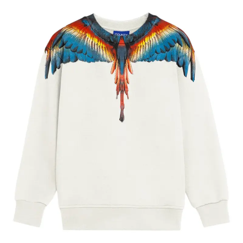 Marcelo Burlon Felpa Girocollo tinta unita con Stampa Bianco per Bambino