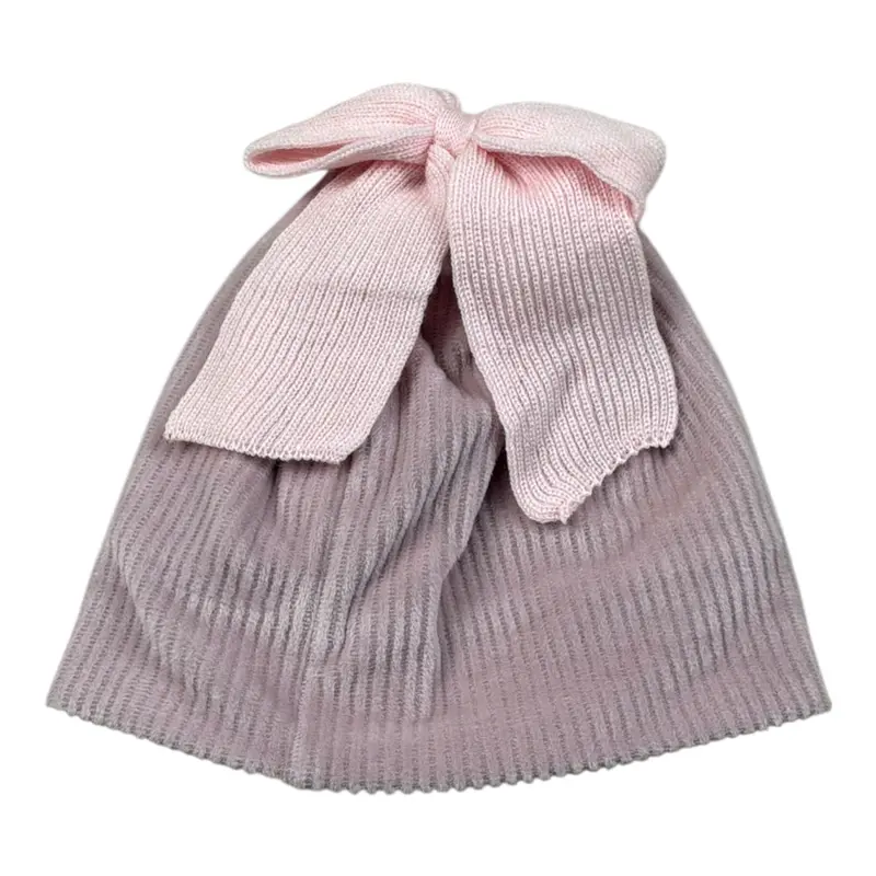 Marlu' Cappello tinta unita con Fiocco Rosa per Neonata