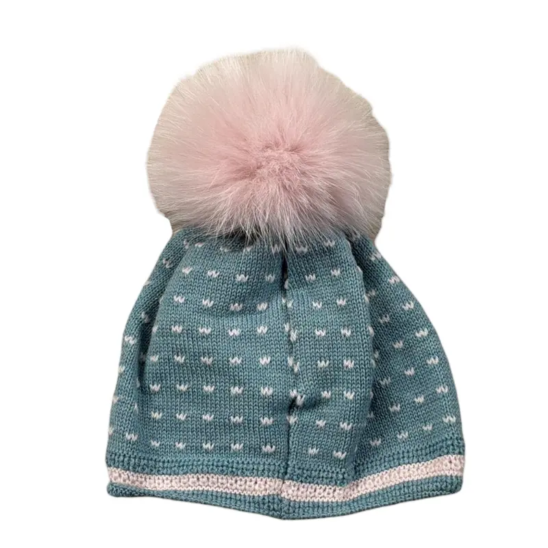 Marlu' Cappello tinta unita con Pon Pon Azzurro per Neonata