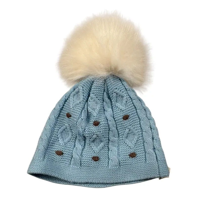 Marlu' Cappello tinta unita con Pon Pon Azzurro per Neonato