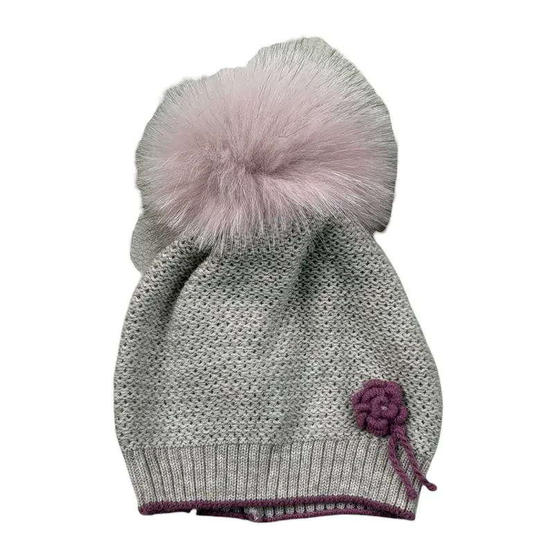 Marlu' Cappello tinta unita con Pon Pon Beige per Neonata