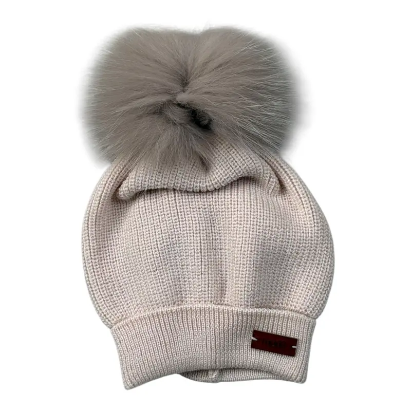 Marlu' Cappello tinta unita con Pon Pon Cipria per Neonata