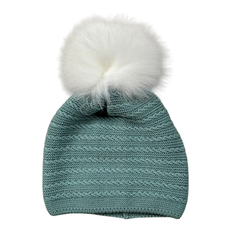 Marlu' Cappello tinta unita con Pon Pon Verde per Neonata