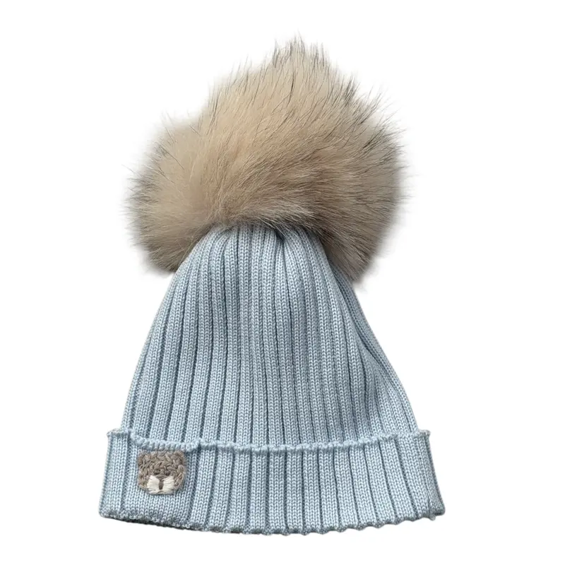 Marlu' Cappello tinta unita con Ricamo Azzurro per Neonato