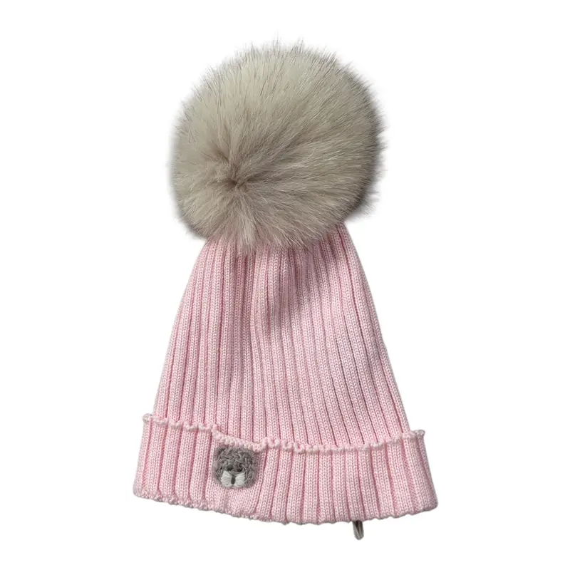 Marlu' Cappello tinta unita con Ricamo Rosa per Neonata