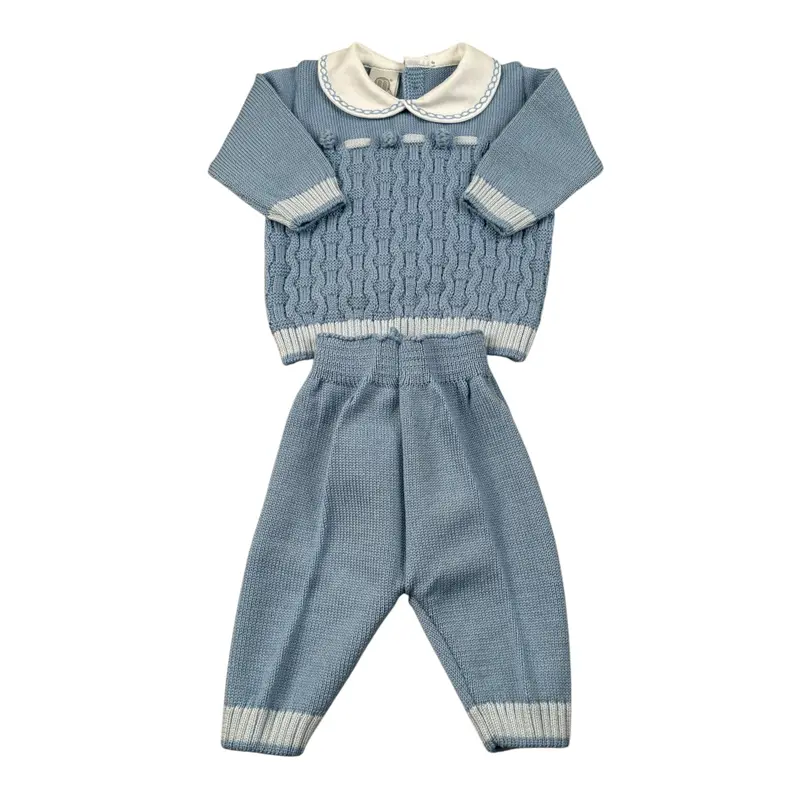 Marlu' Completo 2 Pezz Maglia-Pantalone tinta unita Azzurro per Neonato