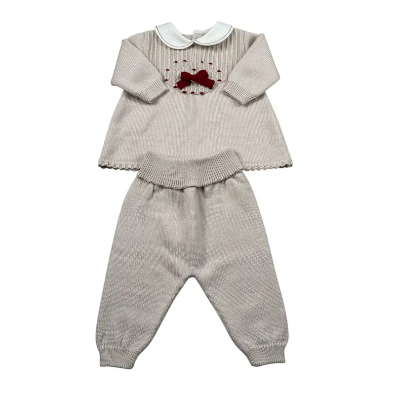 Marlu' Completo 2 Pezzi Maglia-Pantalone tinta unita Beige per Neonata