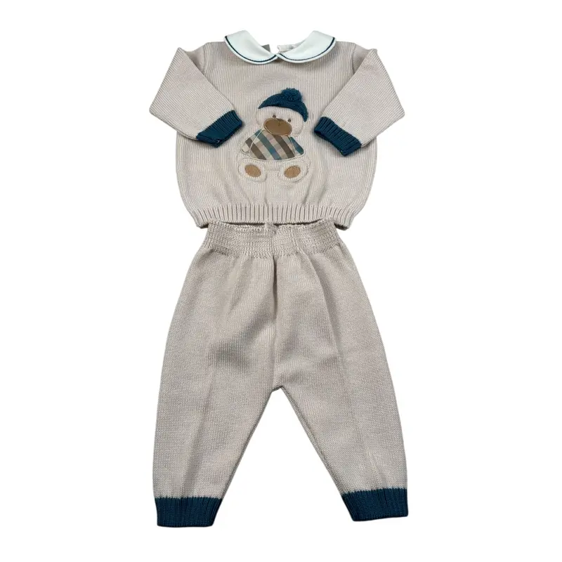 Marlu' Completo 2 Pezzi Maglia-Pantalone tinta unita Beige per Neonato