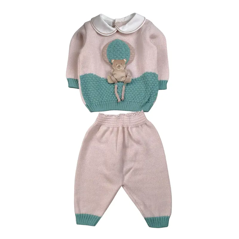 Marlu' Completo 2Pz Maglia-Pantalone Beige/Verde per Neonato