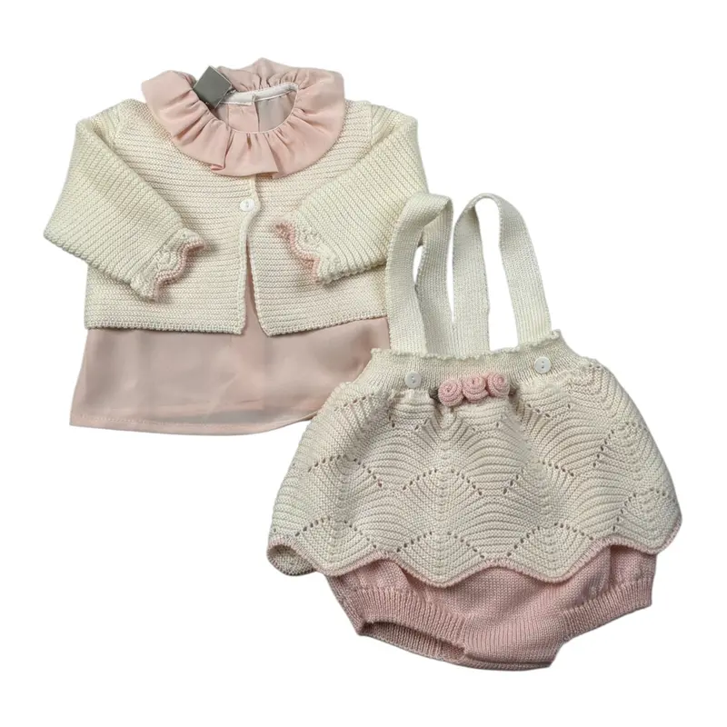 Marlu' Completo 3 Pezzi Cardigan-Camicia-Pagliaccetto Panna per Neonata