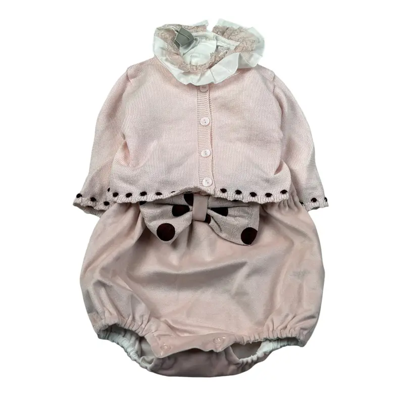 Marlu' Completo 3 Pezzi Cardigan-Pagliaccetto-Camicia Rosa per Neonata