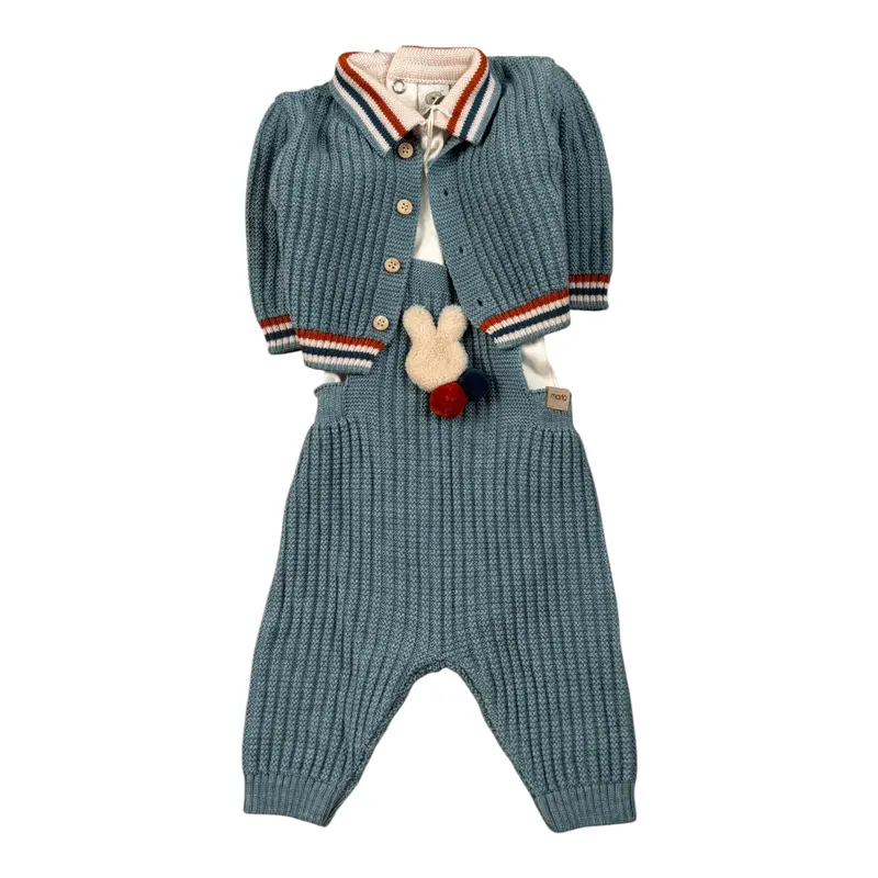 Marlu' Completo 3 Pz Shirt-Salopette-Cardigan Azzurro per Neonato