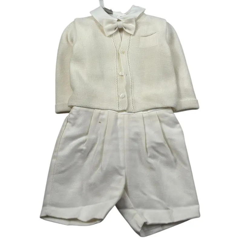 Marlu' Completo 4 Pezzi Cardigan-Camicia-Bermuda-Papillon Panna per Neonato