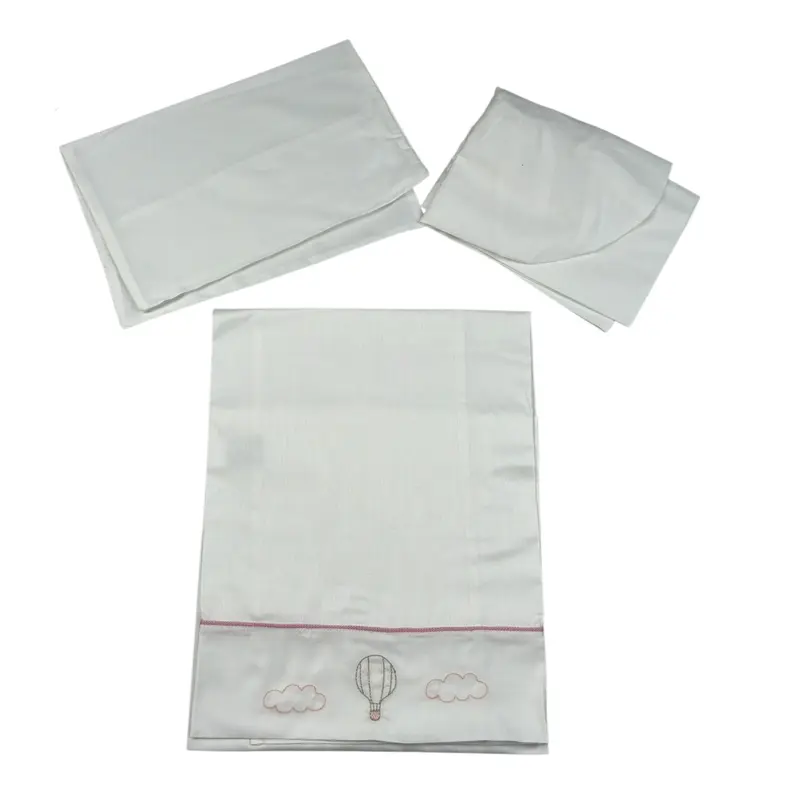 Marlu' Set 3Pz Lenzuola tinta unita con Stampa Bianco per Neonata