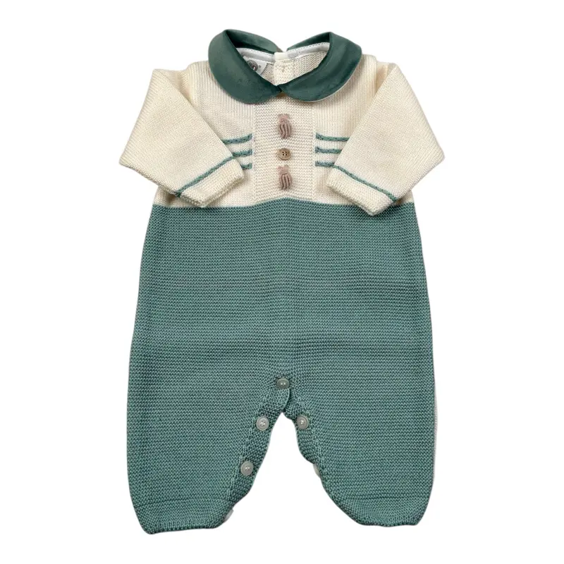 Marlu' Tutina Manica Lunga Bicolore con Colletto Panna/Verde per Neonato