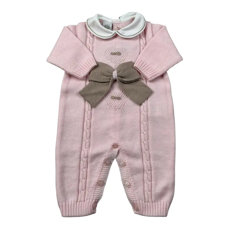 Marlu' Tutina Manica Lunga tinta unita con Fiocco Rosa per Neonata