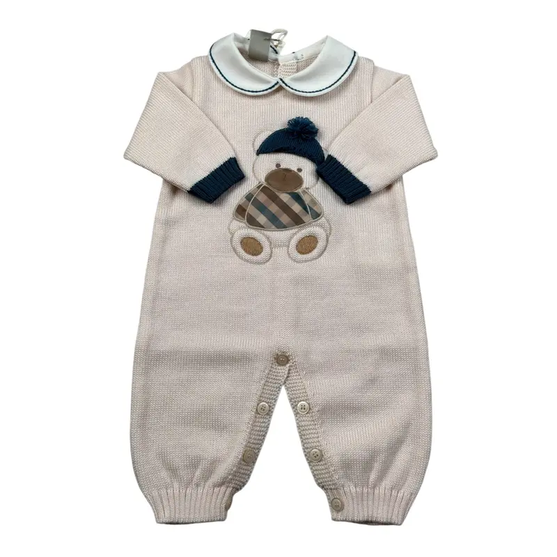 Marlu' Tutina Manica Lunga tinta unita con Ricami Beige per Neonato