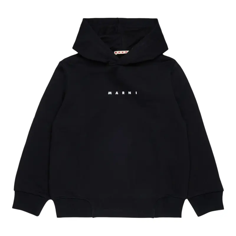 Marni Felpa Chiusa con Cappuccio tinta unita con Logo Nero per Bambina