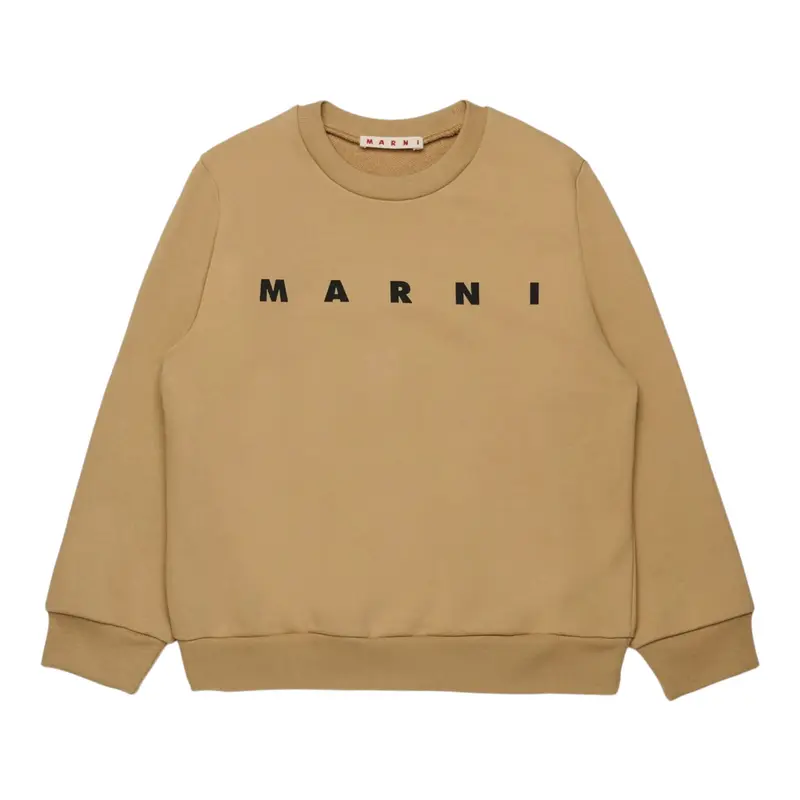 Marni Felpa Chiusa Girocollo tinta unita con Logo Beige per Bambino