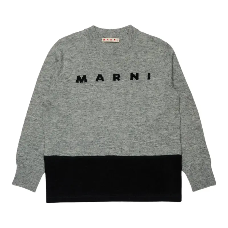 Marni Maglia Girocollo tinta unita con Logo Grigio per Bambino