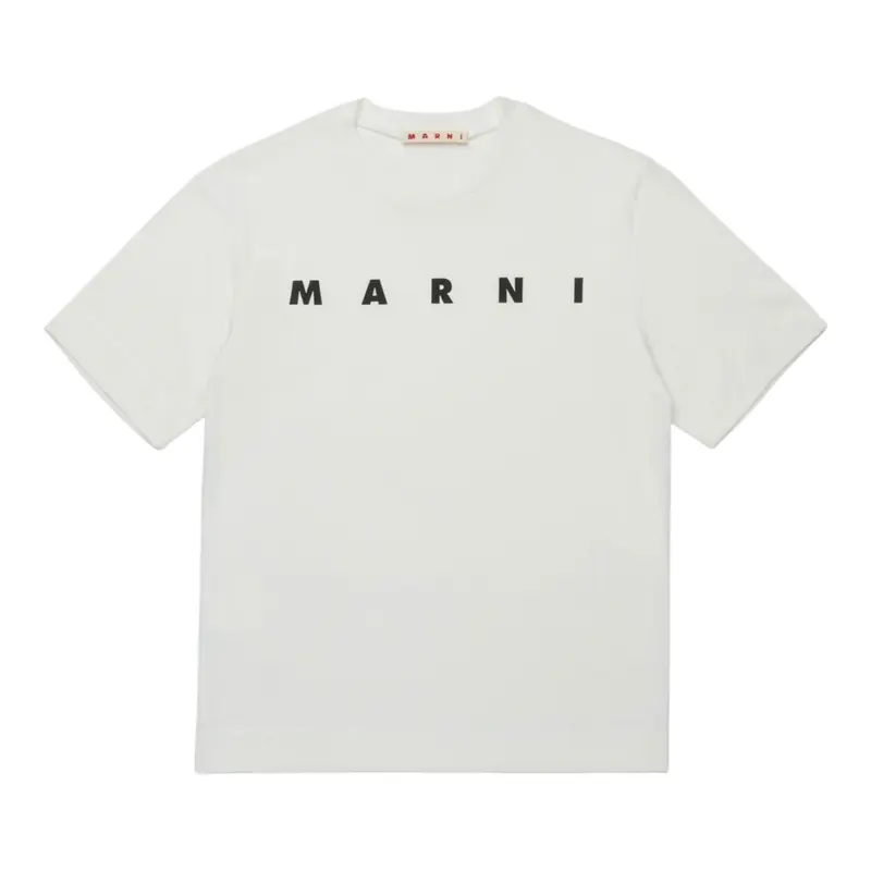Marni T-Shirt Girocollo tinta unita con Logo Bianco per Bambina