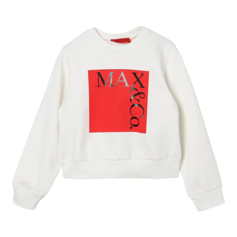 Max&Co. Felpa tinta unita Girocollo con Stampa Bianco per Bambino
