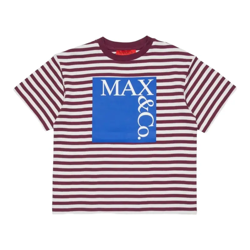 Max&Co. T-Shirt Bicolore con Fantasia A Righe Bianco/Bordeaux per Bambina