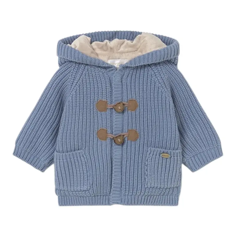 Mayoral Cardigan tinta unita con Cappuccio Azzurro per Neonato