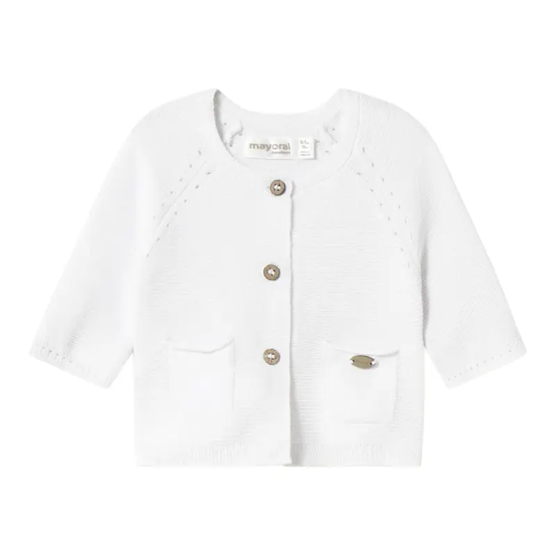 Mayoral Cardigan tinta unita con Trafori Bianco per Neonato