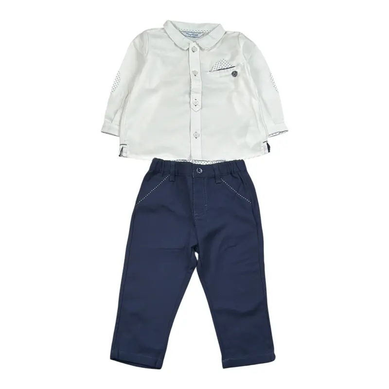 Mayoral Completo 2Pz Camicia-Pantalone Bicolore Bianco/Blu per Neonato