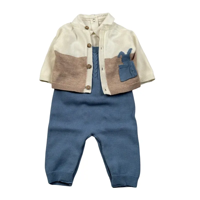 Mayoral Completo 3 Pezzi Cardigan-Salopette-Shirt Azzurro per Neonato