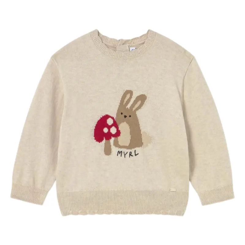 Mayoral Maglia Girocollo tinta unita con Ricami Beige per Neonata